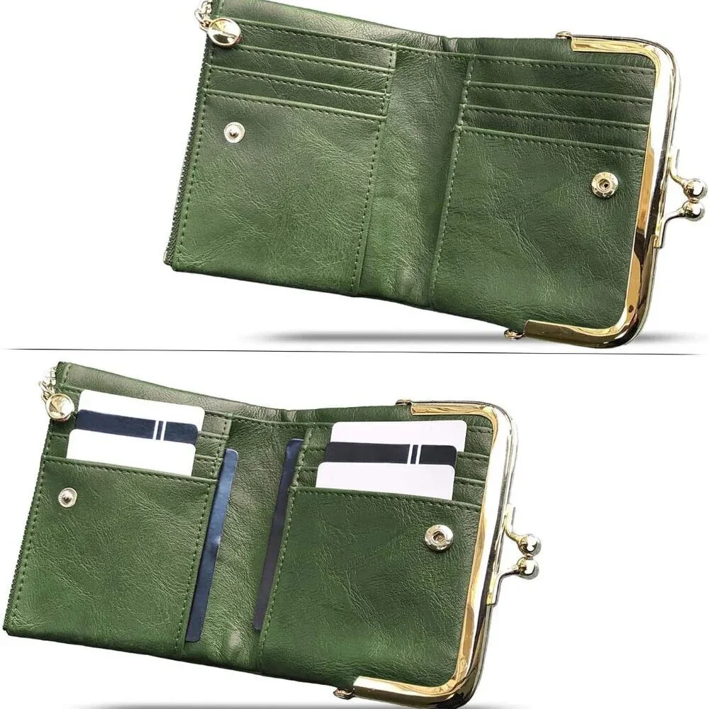 Womens RFID Leather Wallet Compact Bifold Vintage Coin Purse Gift
